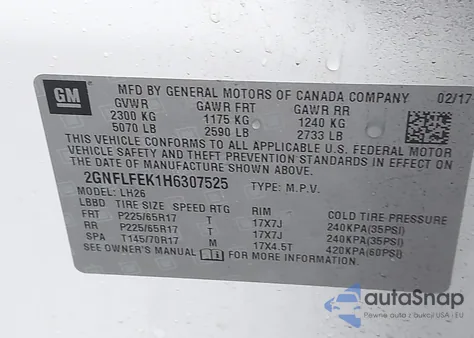 2017 Chevrolet Equinox Lt из США, поврежденный, VIN 2GNFLFEK1H6307525